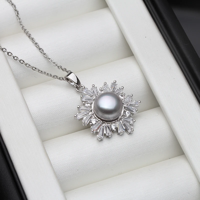 Silver Pendant Necklace Wedding Natural Pearl Women Bohemian White Black Trendy Zirconia S925 Sterling Birthday Gift