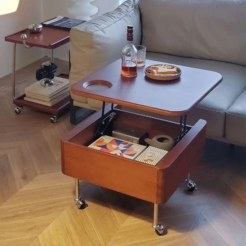 

Винтажный подъемный журнальный столик для гостиной балкона для дома современный подвижный боковой столик из массива дерева круглый маленький креативный в скандинавском стиле