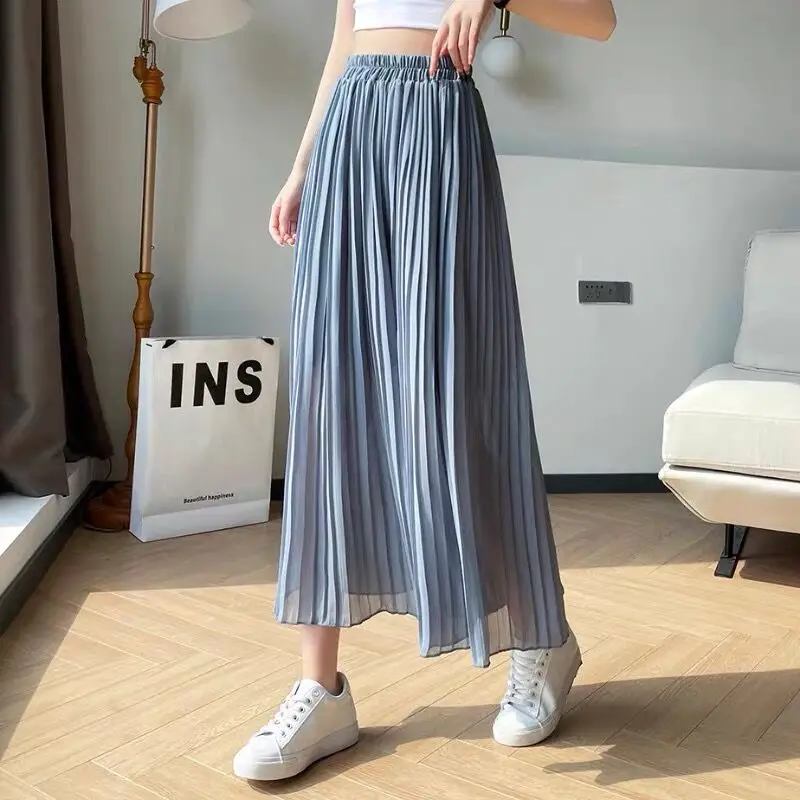 Bohemian Summer Thin Chiffon Pants Pleated Casual Leisure Korea Fashion Pants Streetwear Lady Office Work Y2k Chic Ins Trousers