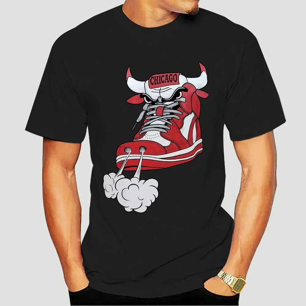 Maglietta Nera Divertente T-Shirt New Men Chicago Shoe Bull Red White Hip Hop Maglietta Lunga Magliette Grafiche Maglietta Oversize