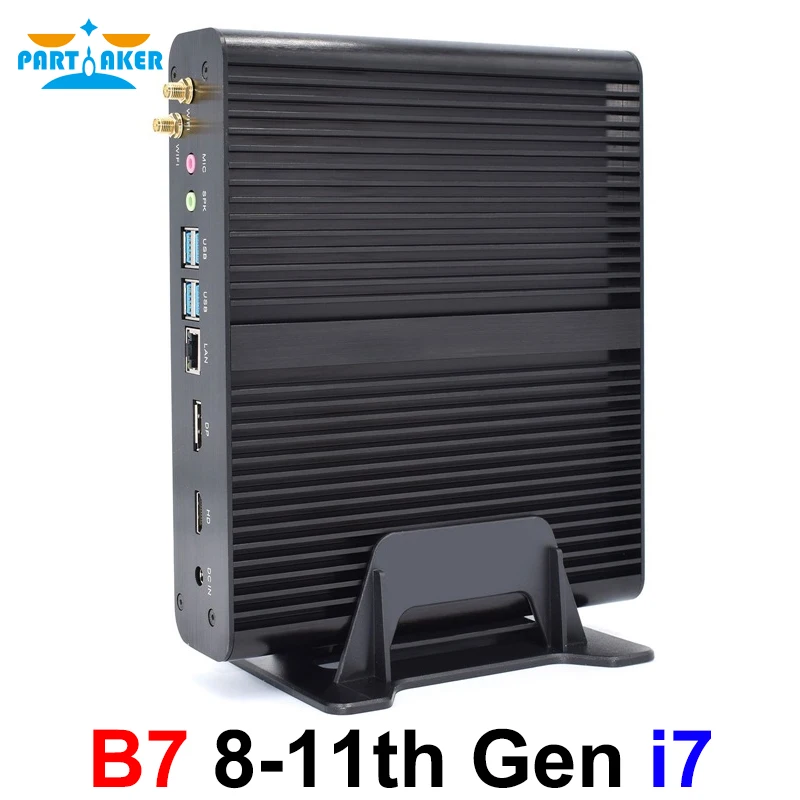 Partaker Fanless Mini Pc 2 * Ddr4 Ram Core I7 8550U I7 10710U I7 1165G7 M.2 4K Uhd Bulti-In Wifi Dp Hdmi Lan Computer Desktop