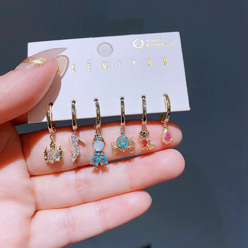New Arrival Colorful Crystal Fairy Tales Hoop Earrings Set for Women Gold Color Huggies Jewelry 6