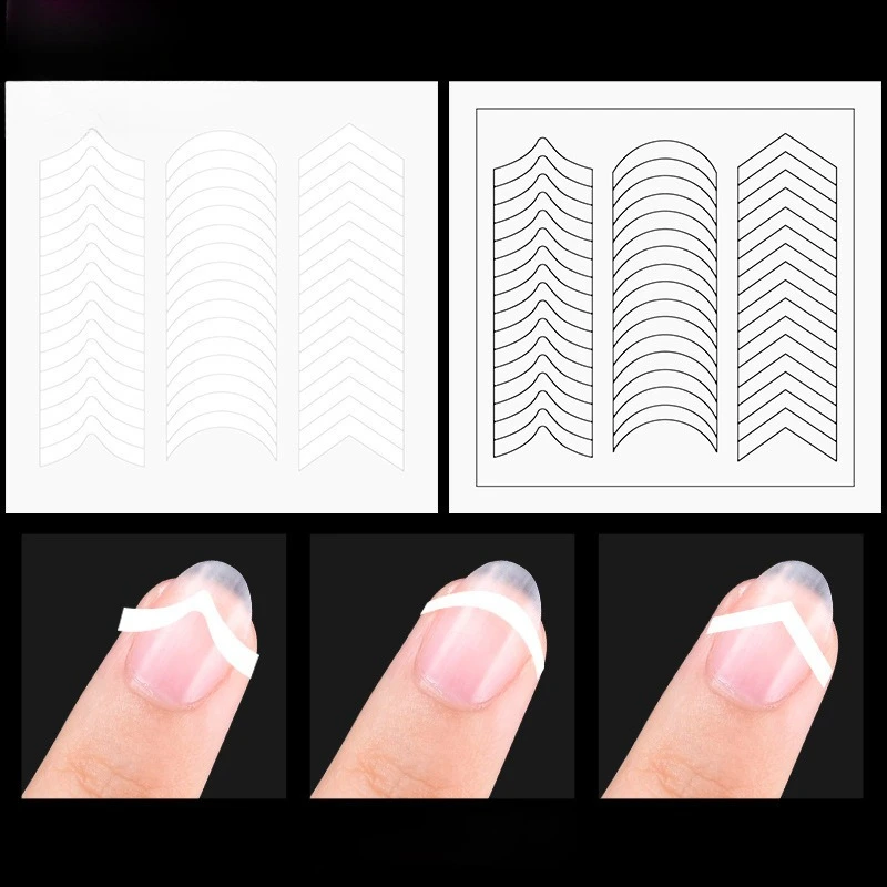 100PCS 스마일 라인 프렌치 네일 아트 스티커 화이트 셀프 접착 네일 스트립 DIY 네일 장식 템플릿 도구
