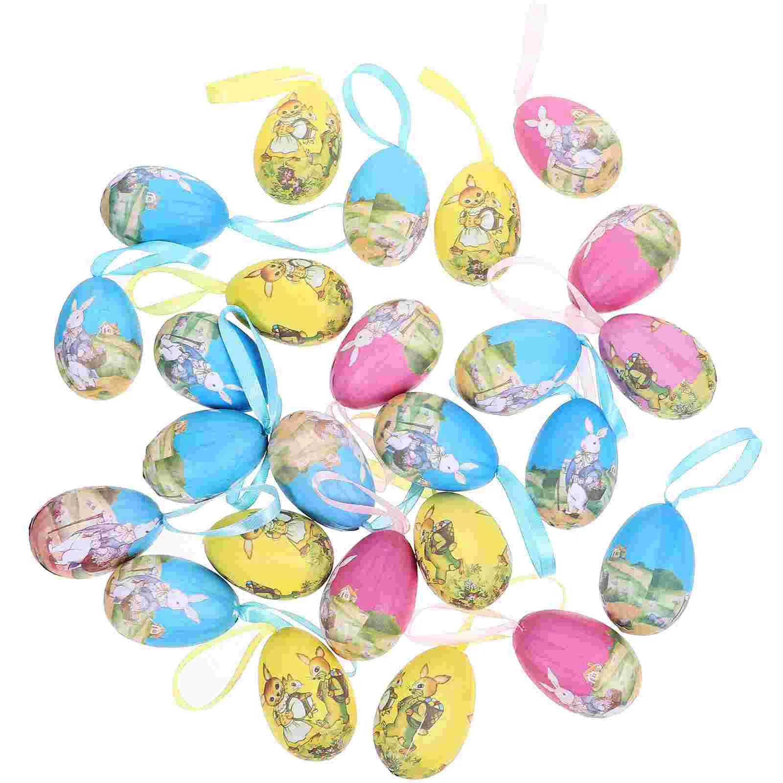 

25 Pcs Eggs Paper Hanging Ornaments Foam Bunny Hen and Decorative Easter Decorations Miniature Tree Child