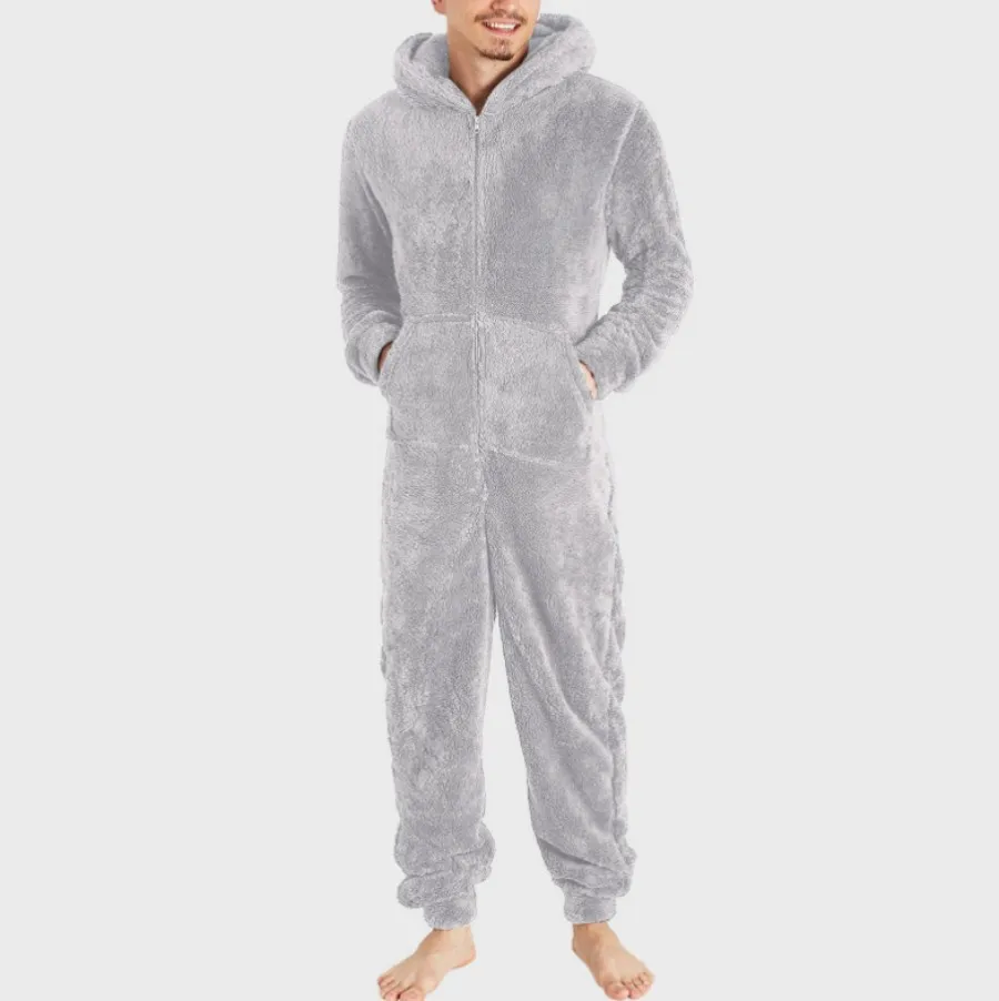 INRIVUS Men's Plush Fleece Hooded Pajama Set Cozy Warm Winter Sleepwear Pockets Machine Washable