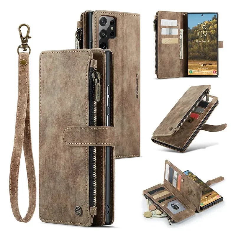 

Магнитный кожаный чехол-кошелек на молнии для Samsung Galaxy S21 S20 FE S22 S23 Plus Note20 S24 Ultra A54 A53 A52, чехол-подставка с отделением для карт