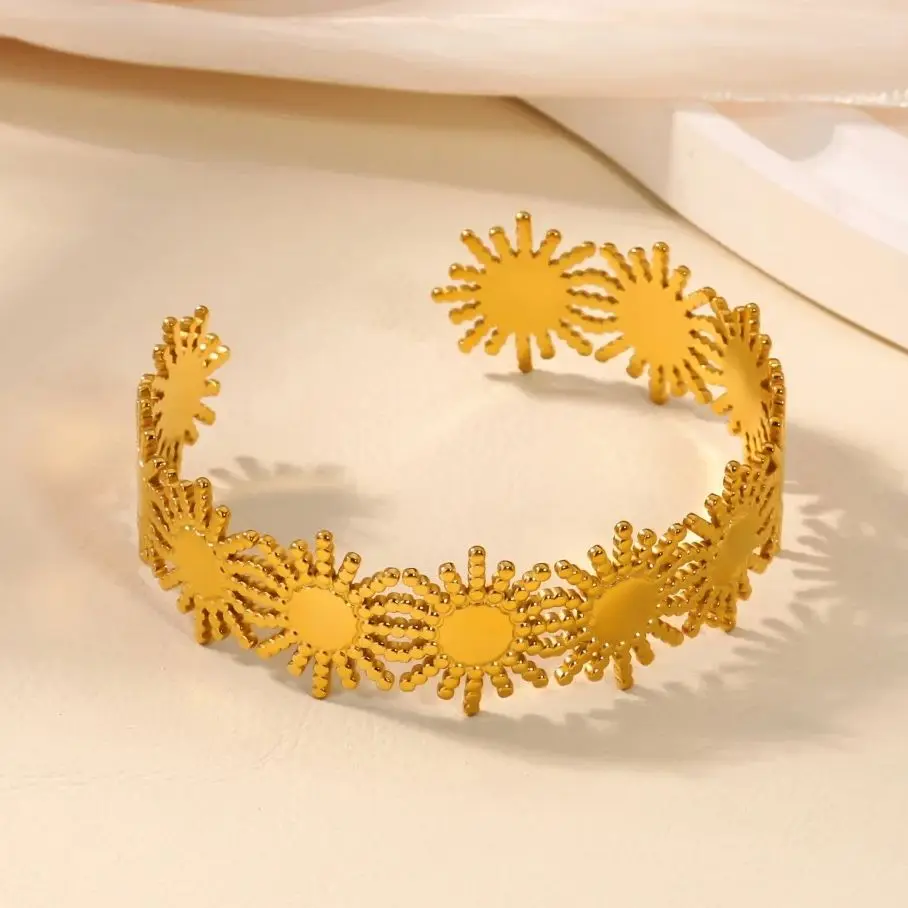 Vintage Spliced Sun Bangles Women Stainless Steel Geometric Bracelet