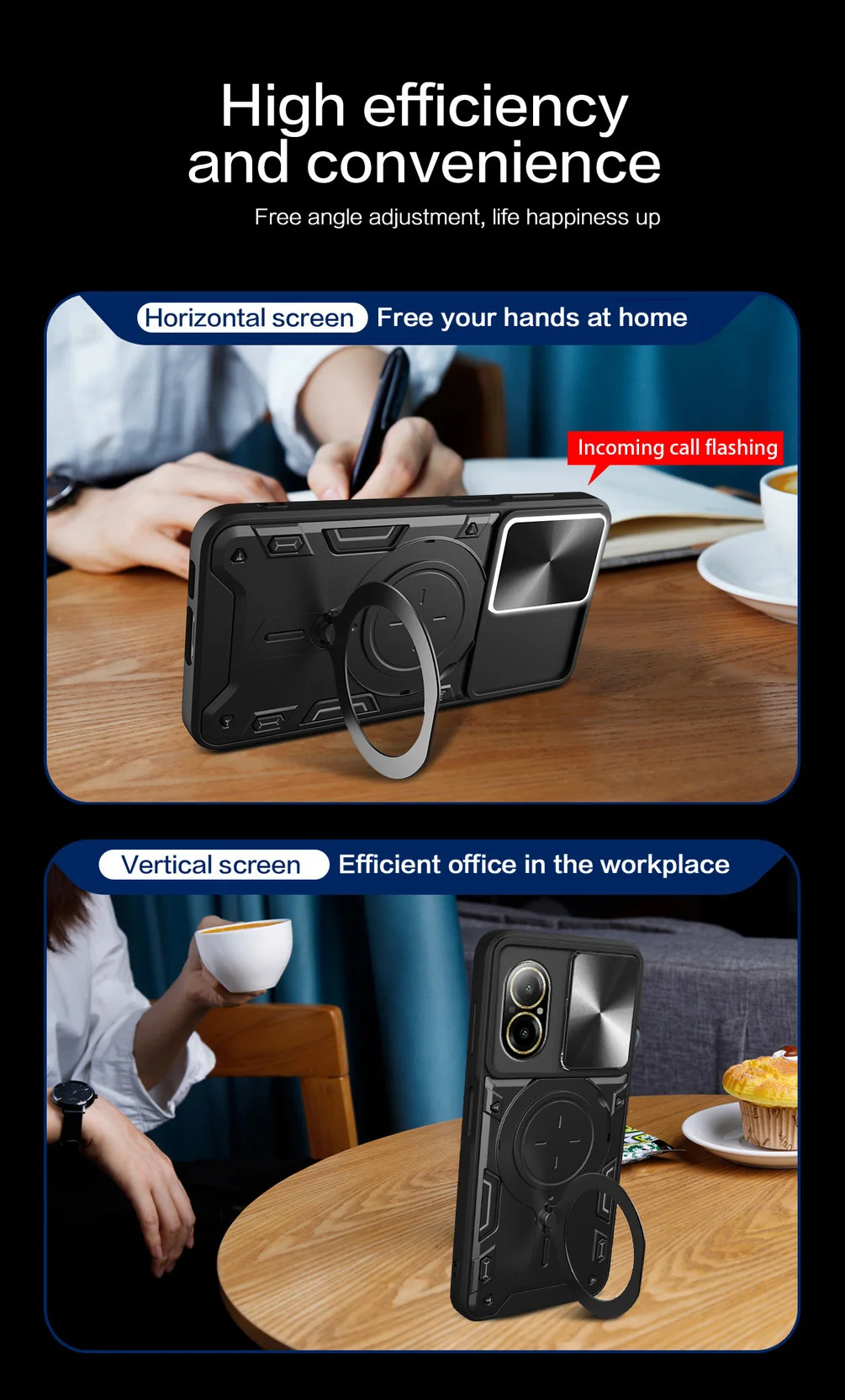 Sleek Metal Ring Camera Protect Case with Rotating Holder Cover