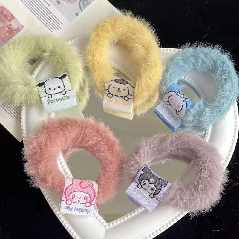 

Sanrio anime cartoon new fur hair circle autumn and winter cloth label plush hair circle girl hair rope gentle hair accessories