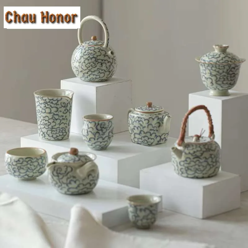 230ml Handamde Ru Kiln Ceramic Tea Pitcher Creative Auspicious Clouds Cha Hai Justice Cup Chinese Tea Set Ornaments Supplies