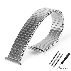 Sleek Stainless Steel Stretch Watch Band - Versatile Metal Elastic Wristband - 16mm (Silver)