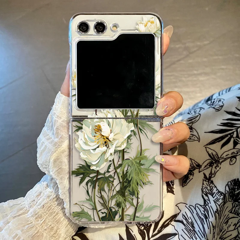 Flower Pattern Clear Transparent Hard Folding Phone Case