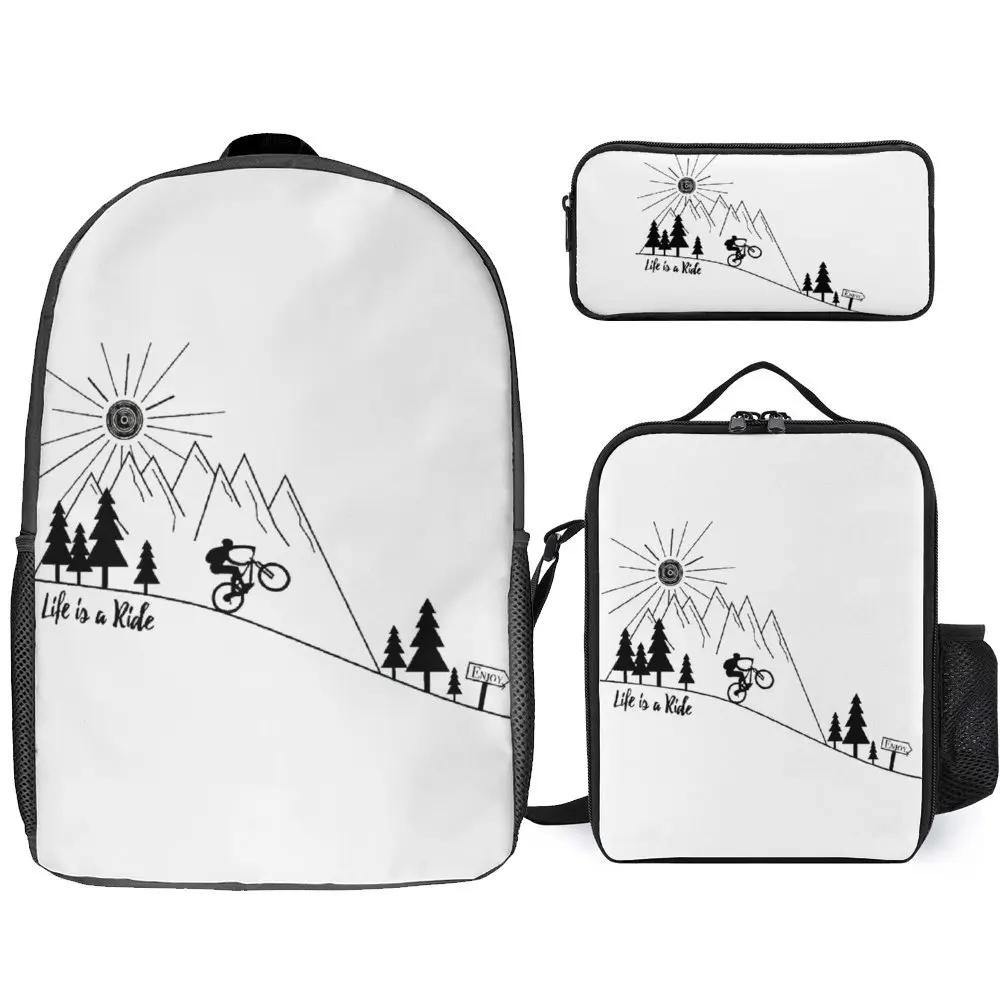 

Набор 3 в 1, 17-дюймовый рюкзак, сумка для ланча, сумка для ручек, Mtb, горный велосипед, Велоспорт, Классический 1 твердый Уникальный уютный летний лагерь, карандаш