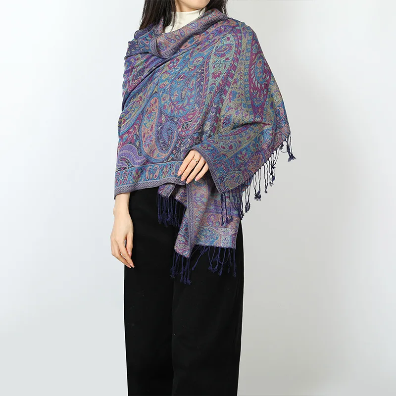 Sciarpa Di Seta 100% Pashmina Jacquard 70x190 Cm - Modello Paisley, Lorenzo Cana