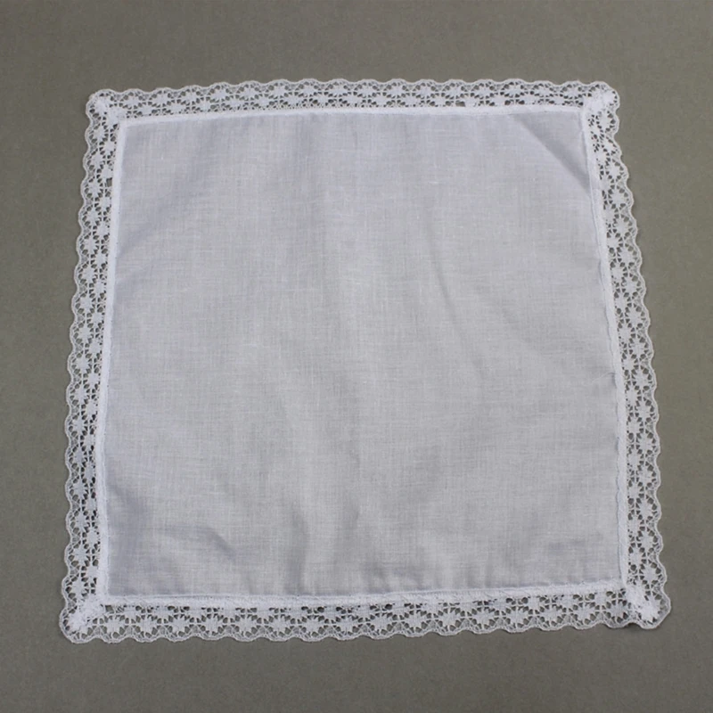 

Women Plain Portable Lace Trim Handkerchief Washable DIY Napkin Pocket Hanky
