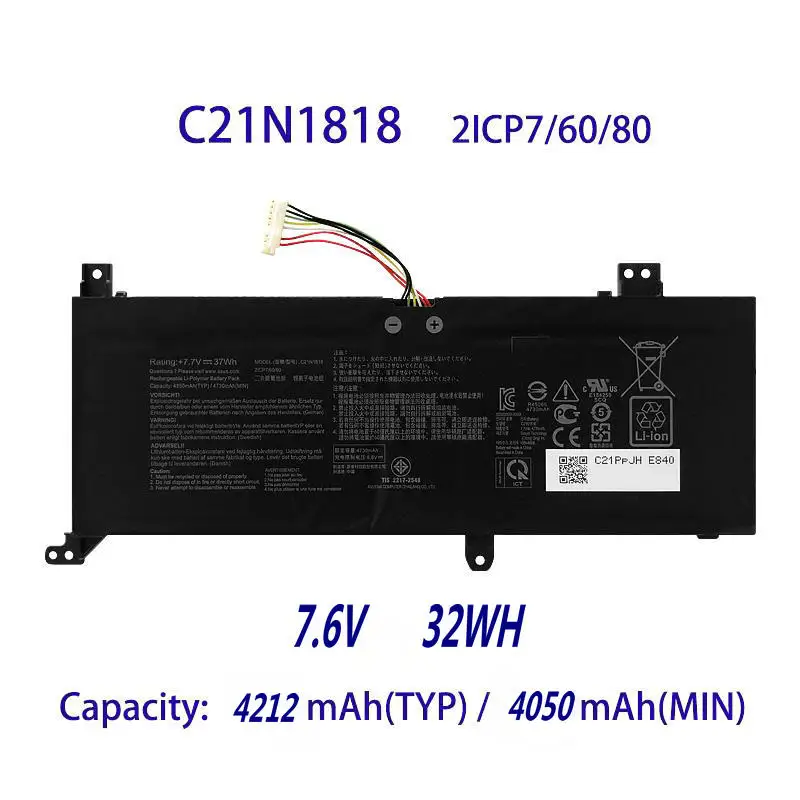 Bateria do Portátil para Asus Vivobook 14 B21n1818 C21n1818 X412 X409 F409 A409ua A509ma ua Vagabundos 15 M509da X509 X512 X545 F509 Novo - Imagem 5