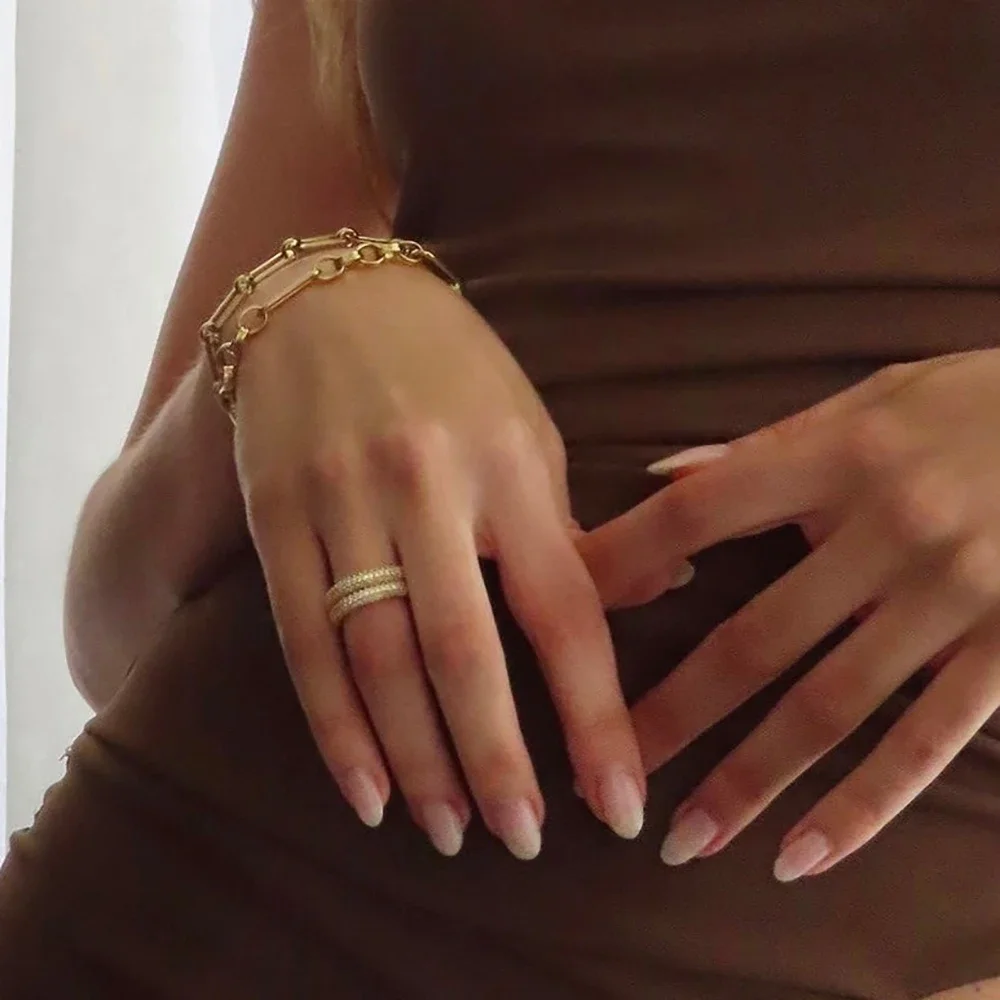 18K Gold Plated Luxury Sparkling Zircon Circle Women Wed Ring Non Tarnish Anti Allergic Metal Stainless Steel Delicate Jewelry