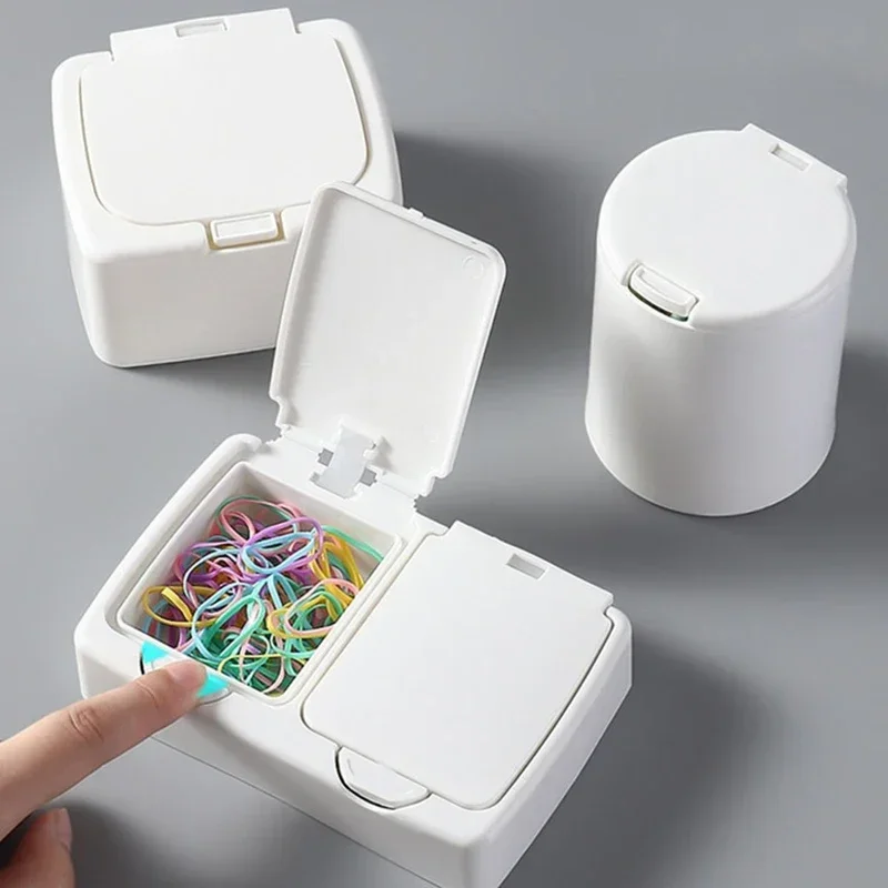 Desktop Organizer Mini with Lid Pop-up Window Paper Clips Cotton Swabs Cosmetic Cotton Plastic Dust Sundries Organizing Box 3
