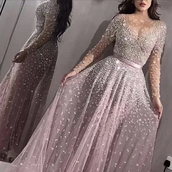 Hi Shy Bridal Luxury Evening Dresses O-Neck A-LINE Long Sleeved Floor-Length Lace 2023 New of Formal Evening Prom Dress Women 1