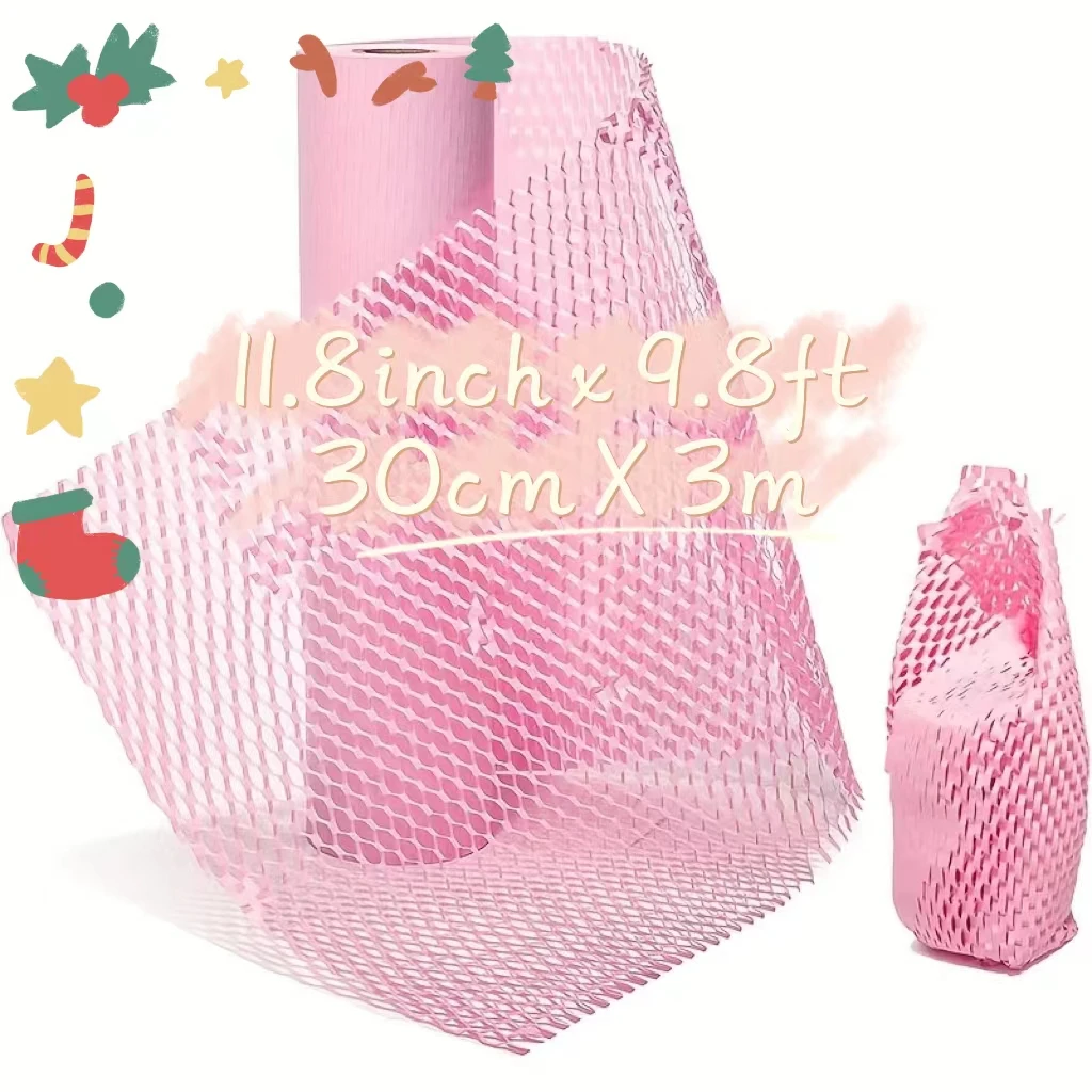 

11.8inch x 9.8ft Pink Honeycomb Packing Paper Eco Friendly Recyclable Cushion Material Moving Shipping Supplies Kraft Paper