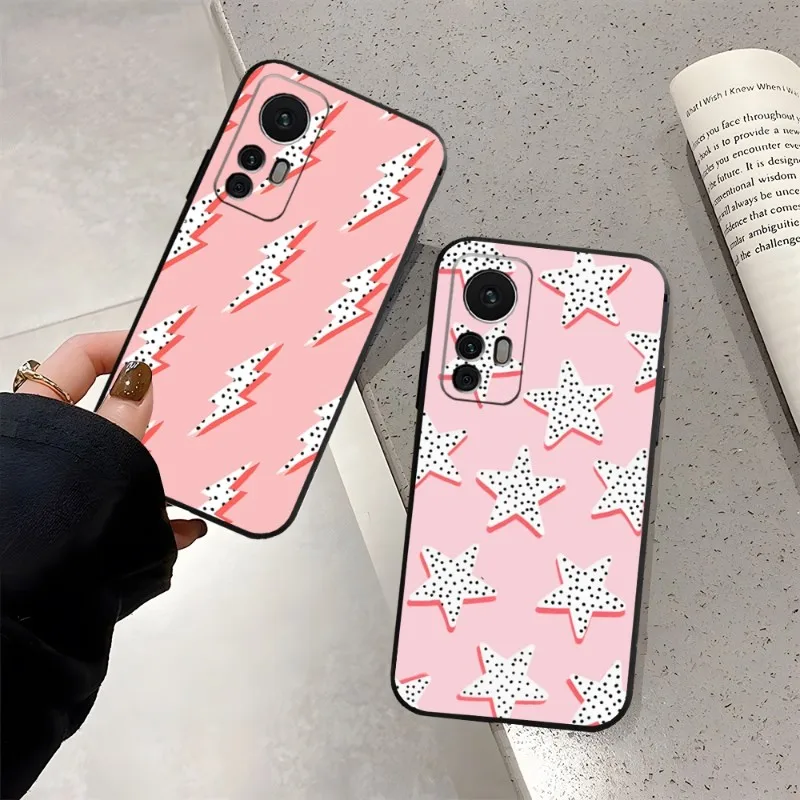 Preppy Stars Pink Phone Case Funda Per Xiaomi 13 12 11 10T 9 T Pro Lite Ulltra X Mix4 Civi Black Coque