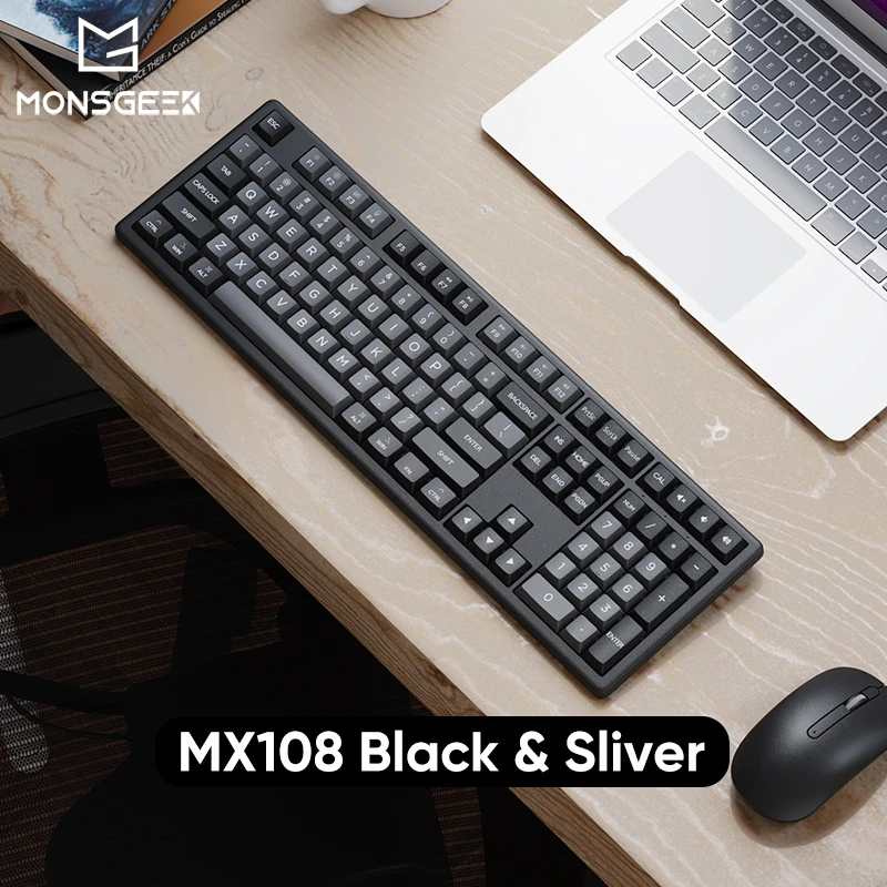 Combo de Teclado e Mouse Mecânico Teclado e Mouse sem Fio de Tamanho Completo Preto e Prata Negócios Monsgeek-mx108