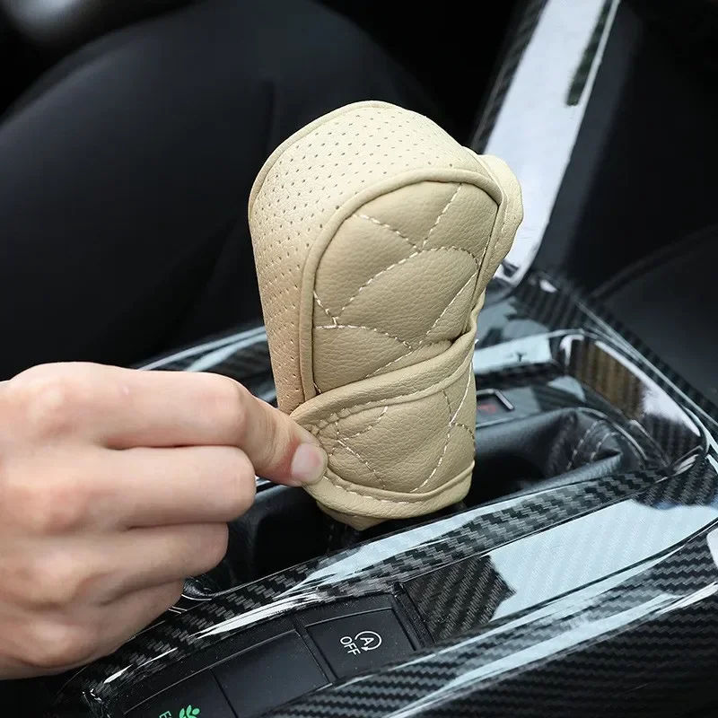 Car Shift Handle Cover PU Leather Non-Slip Wear-resistant Shift Knob Decor Protective Cover Universal Car Interior Accessories car interior accessories gear head cover