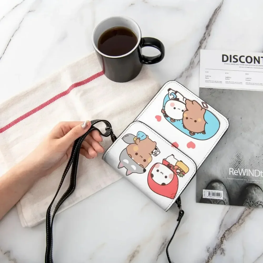 Cute Leather Cell Phone Purse Accessories Unisex Panda Bear Mini Shoulder Bag Card Holder