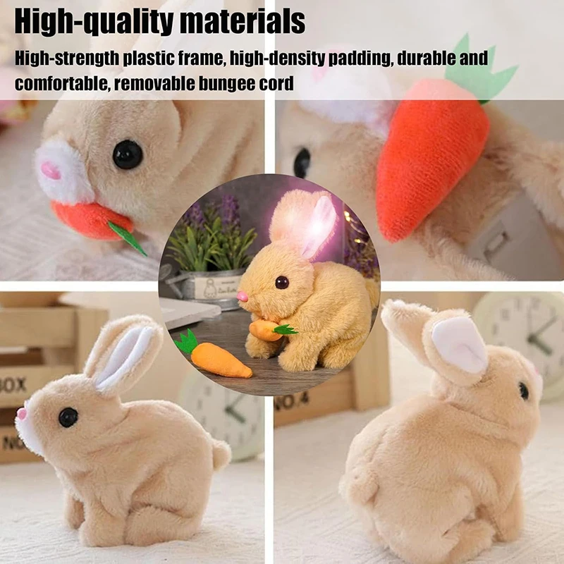 Cute Electric Rabbit Interactive Plush Toys Bunny With Light Carrot Walking Wiggle Ears Wag Tail Stuffed Peluche Doll Birthday