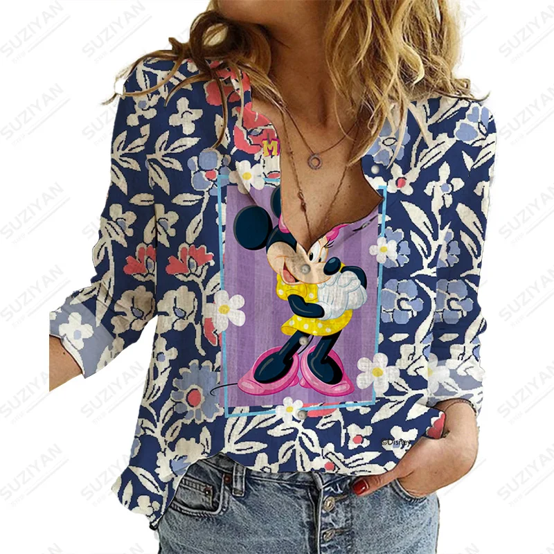 

Print Long Sleeve Women Turn Down Collar Mickey and Friends Loose Women Shirts Casual Long Sleeve Tops Fashion New