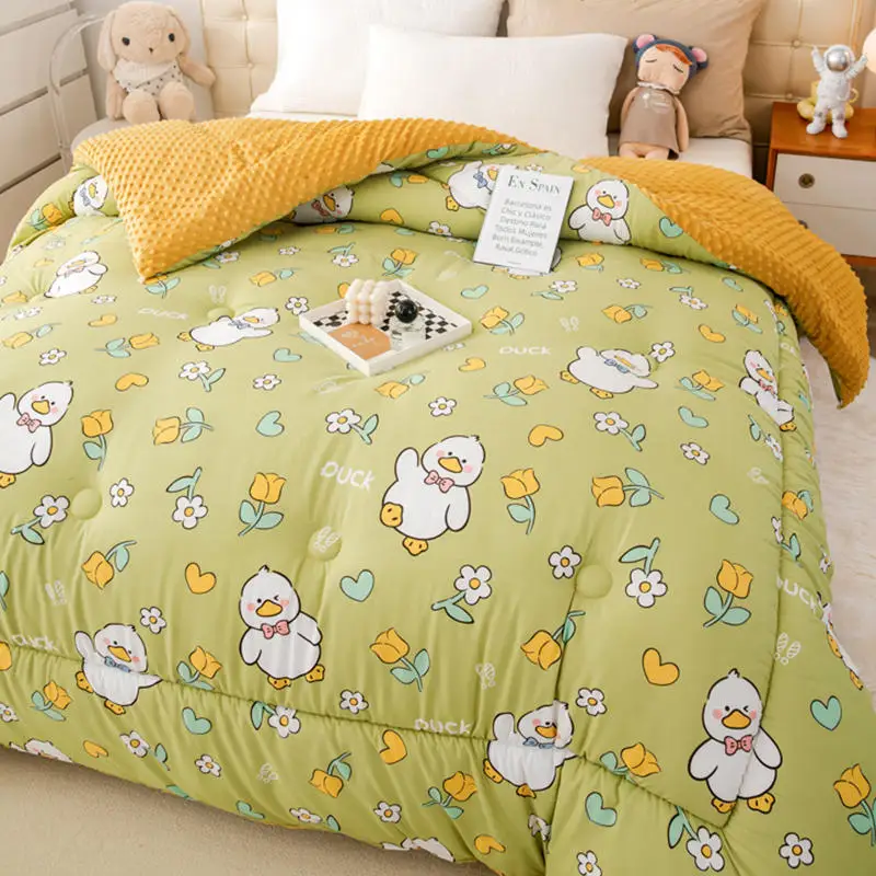 

Bean velvet spring and autumn quilt winter by winter student dormitory children coral velvet quilt core thickened to keep warm