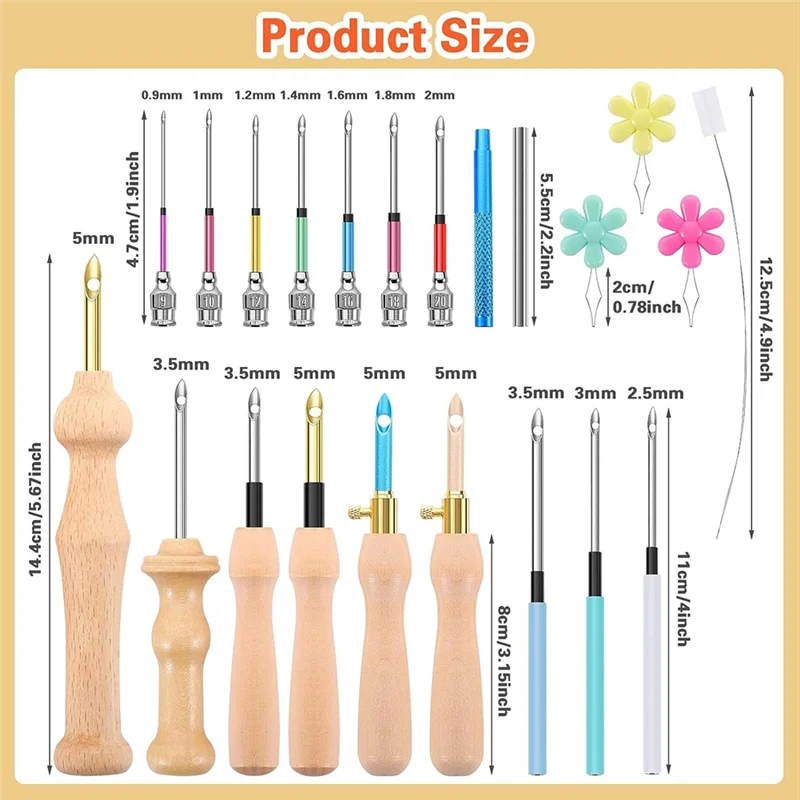 23Pcs Punch Needle Kit, Wooden Punch Needle Set Adjustable For Adults Beginner Embroidery Durable