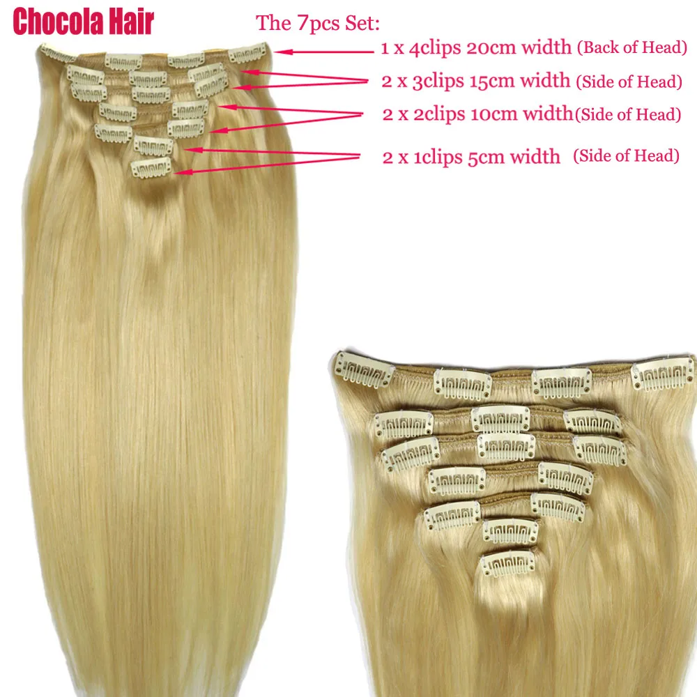 Chocola16"-24" Remy Hair 7pcs Set Clip in Human Hair Extensions 100g Brazilian Real Human Extensions
