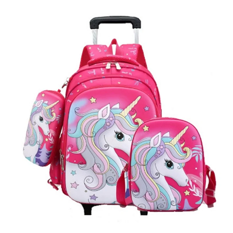 3 Pièces/ensemble Bande Réfléchissante, Position De Couture Aléatoire, Sac  À Dos Pour Filles Avec Roue À Roulettes, Sac D'école Avec Sac À Déjeuner,  Sac À Dos Sirène Licorne Papillon Brillant Dans Le