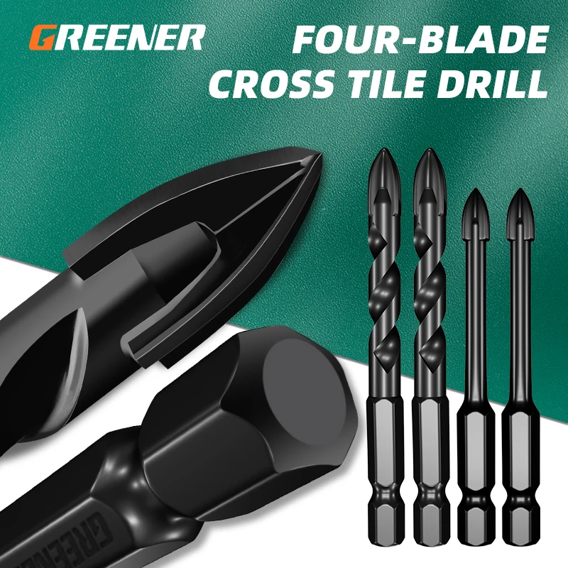 GREENER Tungsten Carbide Glass Drill Bit Set Alloy Carbide Point with 4 Cutting Edges Tile & Glass Cross Spear Head Drill Bits 5pcs set cross hex tile glass ceramic drill bits cemented carbide set efficient universal drilling tool hole opener for wall