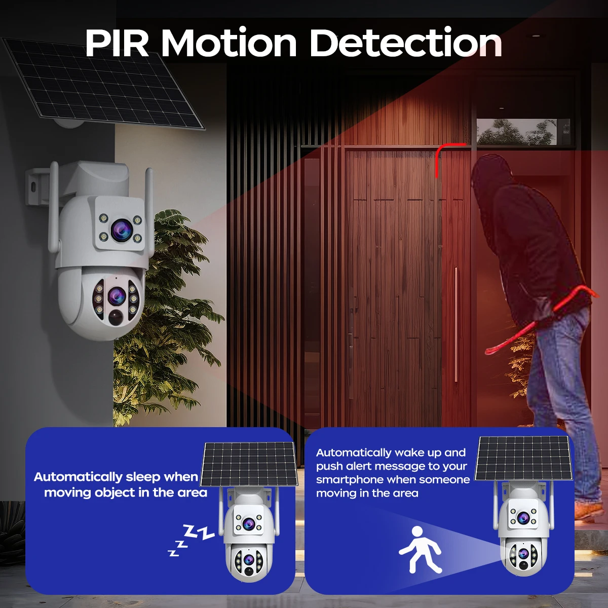 JOOAN 4K Solar Security Camera Wireless Outdoor Dual Lens Solar IP Camera PIR Human Detection Night Vision Battery CCTV Camera 4