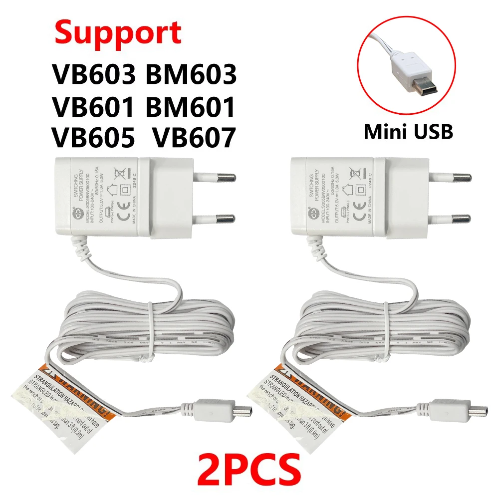 2PCS 원래 EU 전원 어댑터 충전기 DC 5V 1A 미니 USB 커넥터 베이비 모니터 카메라 VB601 VB603 BM603 ..