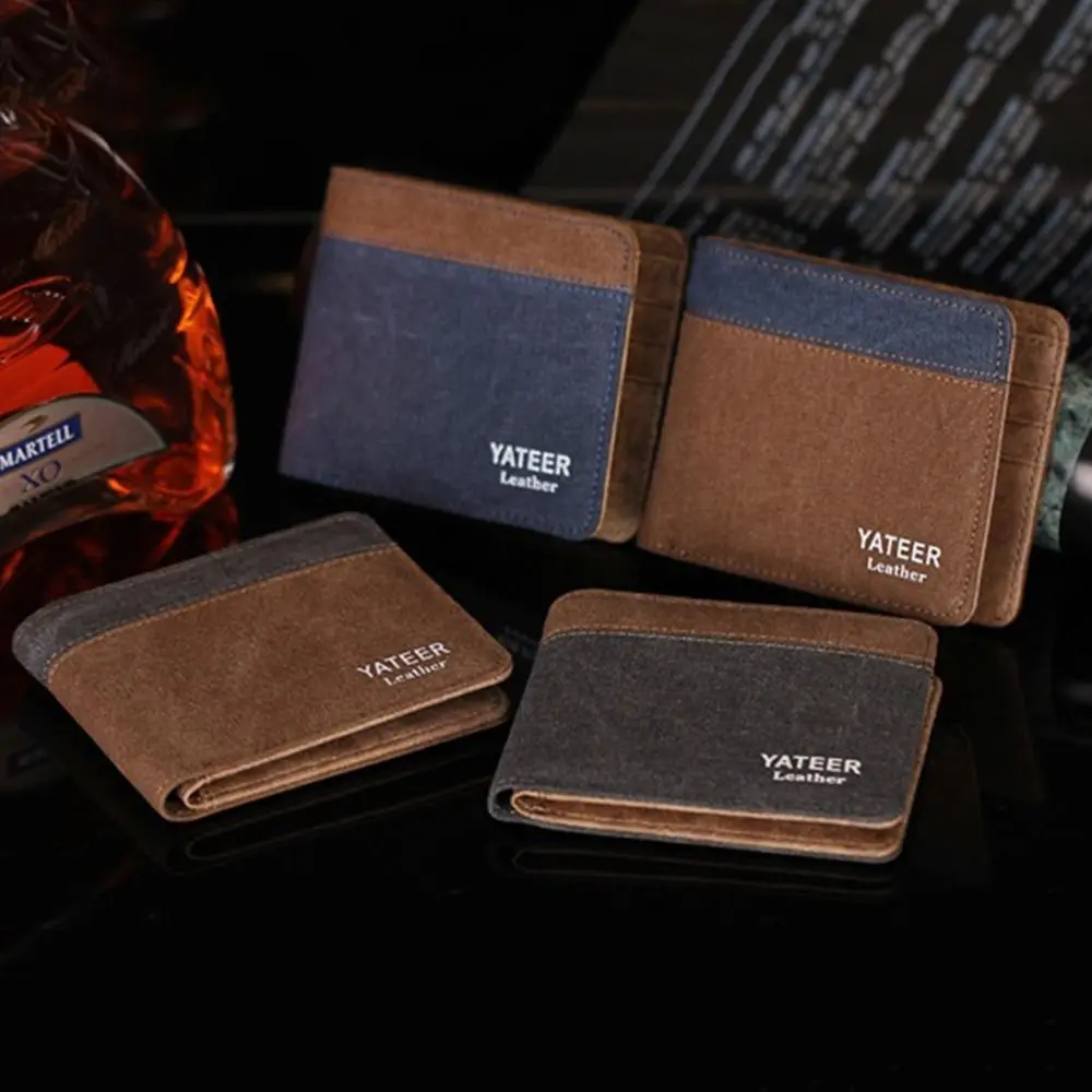 

Soft 2 Fold Wallets Business Contracted Canvas Coin Purse Multifunction Classics Men Wallets Travel