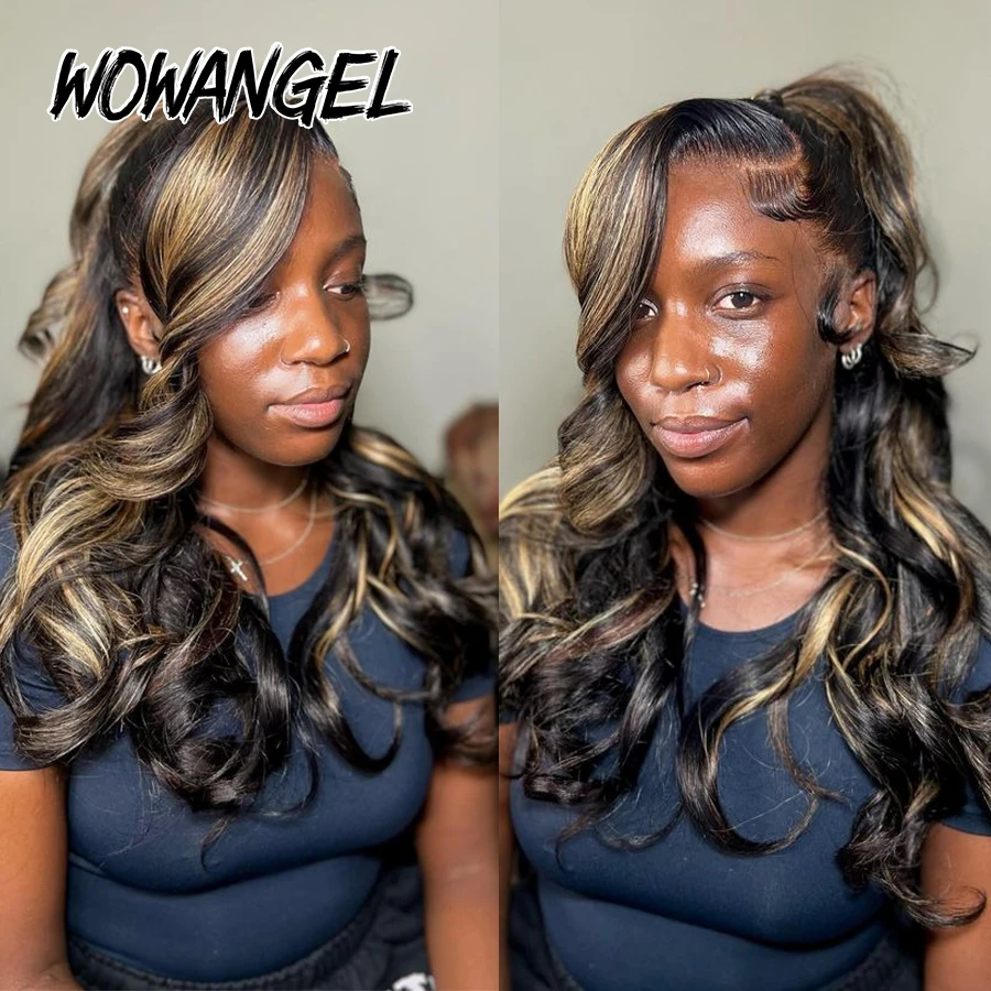 13x6 HD Lace Front Wigs #1B27 Ombre Highlight Glueless 32in Body Wave Wigs Pre plucked Human Hair Wigs Brazilian Hair For Women 5