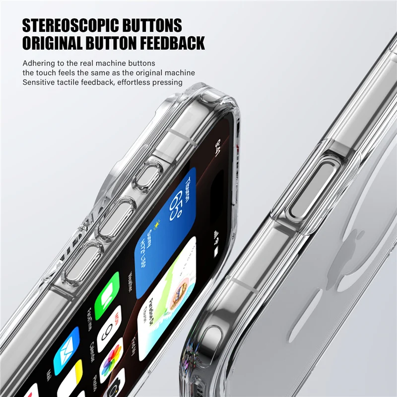 Premium Transparent Magnetic Protective Case with Wireless Charging Support - Shockproof Hard Back Cover