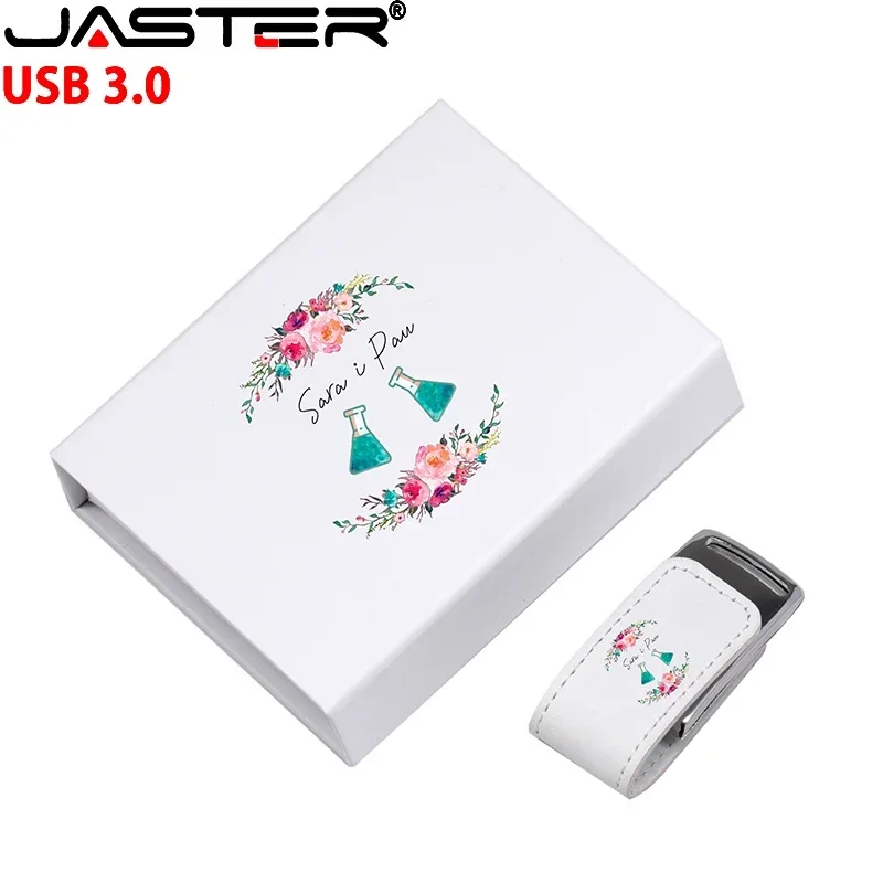 

JASTER USB 3.0 customer LOGO metal leather usb + gift box usb flash drive pendrive 4GB 8GB 16GB 32GB 64GB memory stick U disk