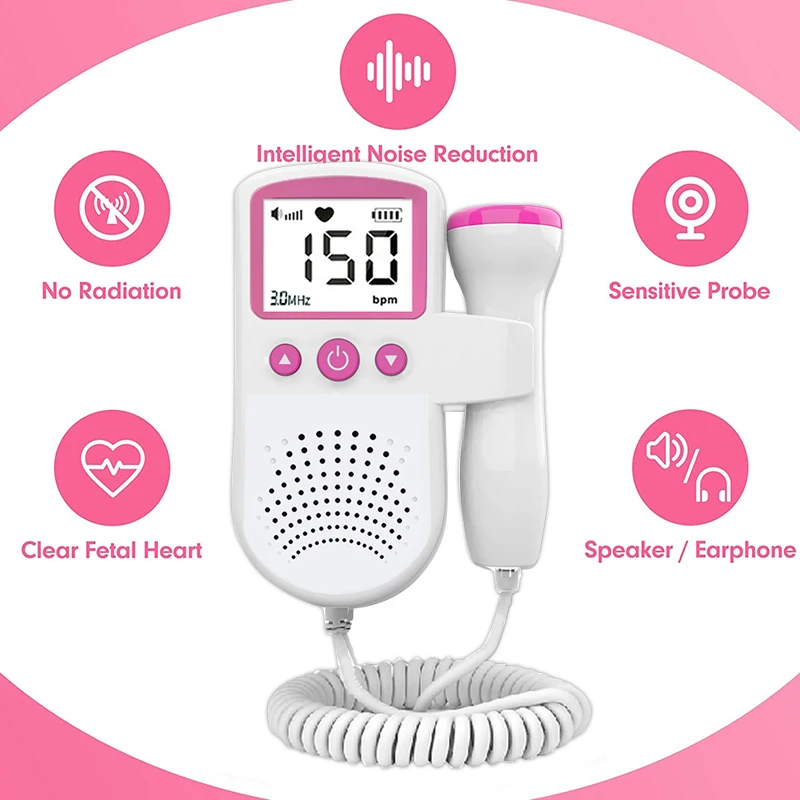 3.0MHz Doppler Baby Monitor Portable Heart Rate Detector Listen Fetal Ultrasound No Radiation Pregnancy FeКрасота и здоровье