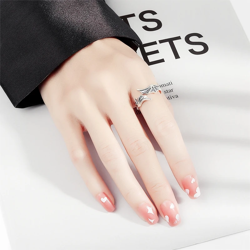 WYEAIIR 925 Sterling Silver Fine Retro Demon Bat Wings Resizable Opening Ring For Women Luxury Jewelry 3