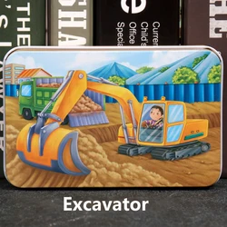 60-Piece Cartoon Puzzle Set with Metal Box - Early Education Animal & Vehicle Theme for Parent-Child Interaction (Excavator)