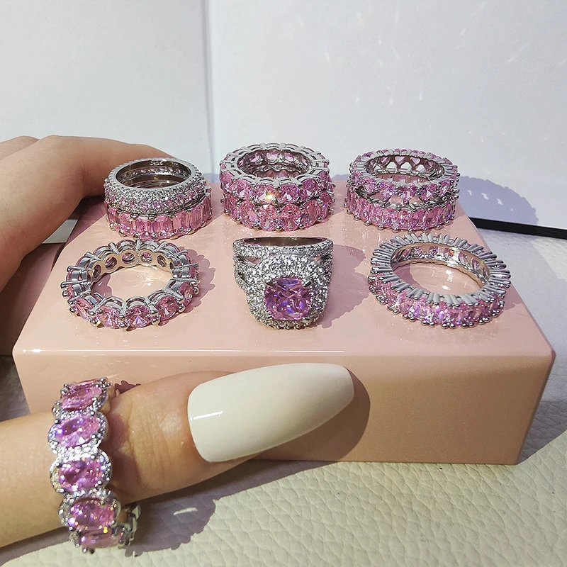 2022 Eternity Diamond Ring 925 Sterling silver Engagement Wedding Band Rings for Women Men Promise Birthday Party Jewelry Gift 6