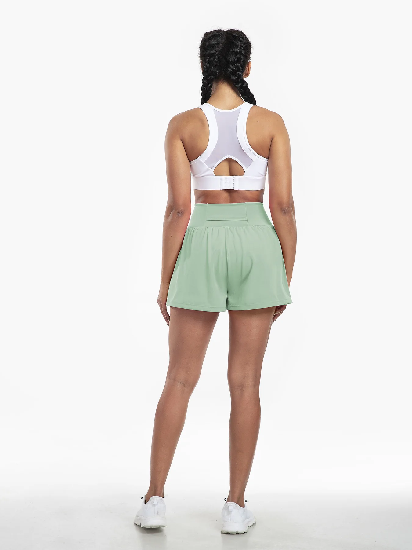 High Waisted 2-in-1 Yoga Shorts With Back And Side Pockets