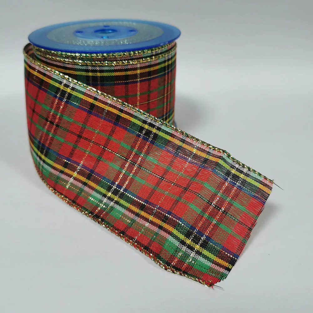 

25yards 63mm Wired Edge Plaid Ribbon Red Scottish Checked for Festival Christmas Decoration New Year Gift Wrapping