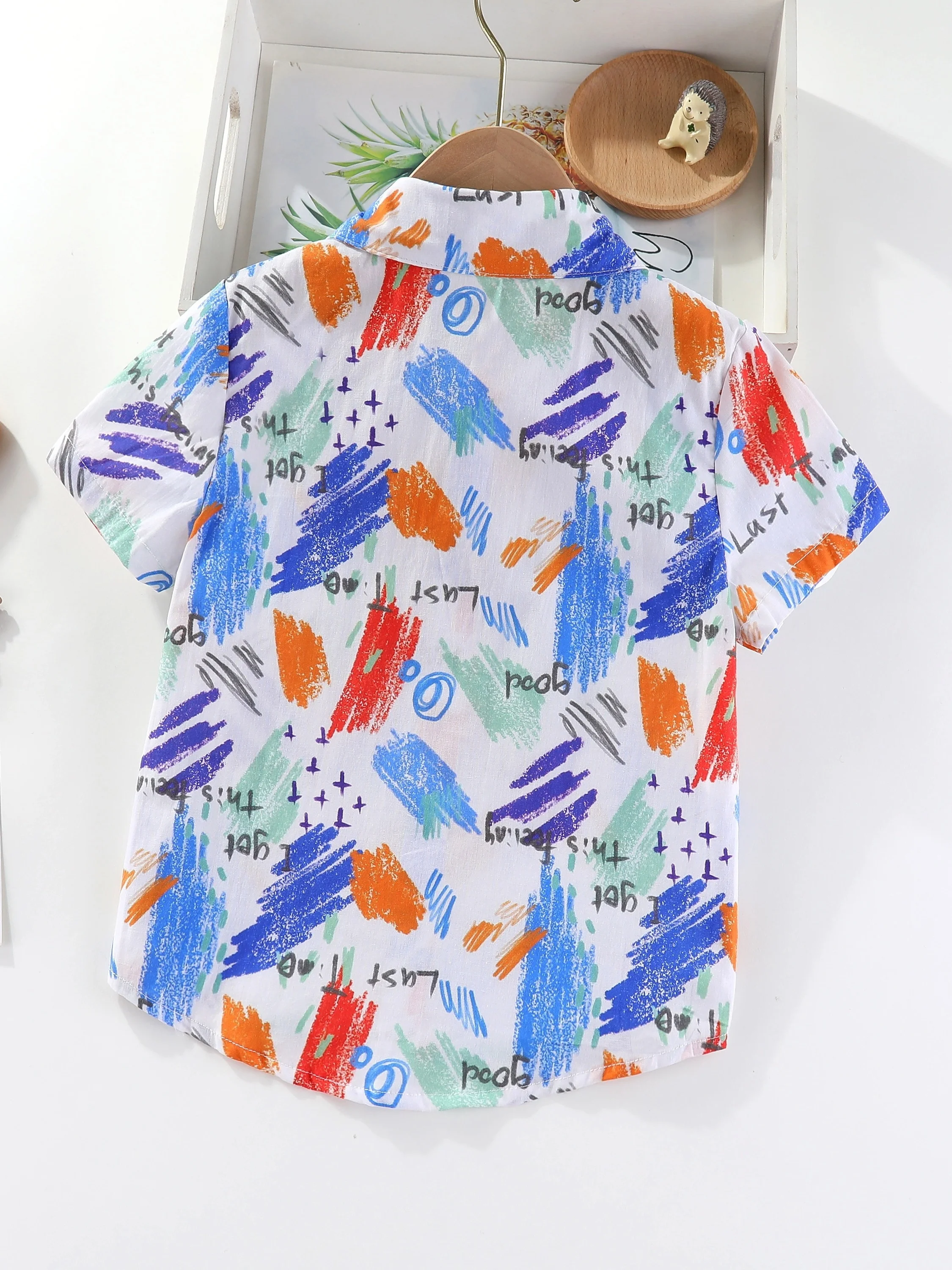 Colorful Splash Ink Print Boys Creative Shirt Casual Short Sleeve Lapel Shirts Tops Children Boys Clothes for Summer Outdoor Tee