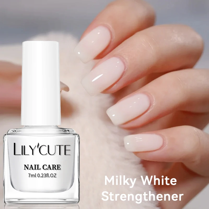 Nail Care Polish LILYCUTE 7ML Nail Care Polish Milky White Pink Strengthener Effect Long Lasting Care Polish Varnish Fast Drying No Need Lamp