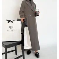 Arabic Robe Women Long Jacket Slim Double Breasted Female Daily Coat Formal Ankle Length Dress 2